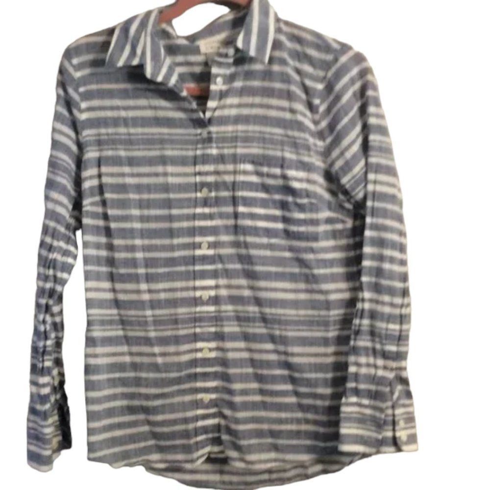 J. Crew blue striped cotton blouse womens Medium M button front collar